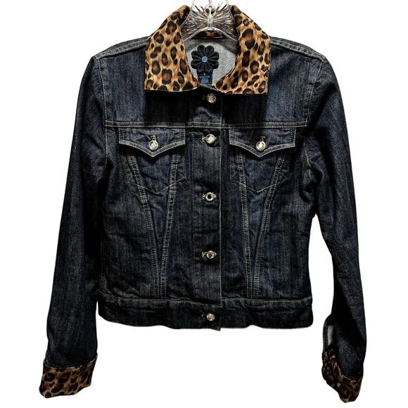 Y2K Joluka Denim & Animal Print Denim Jacket - Size Small - Picture 1 of 3